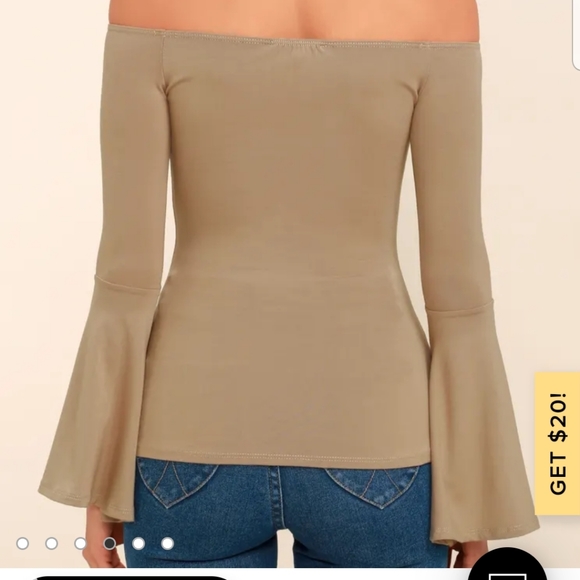 Lulu's Flirt Factor Taupe Off-the-Shoulder Top - Picture 2 of 8